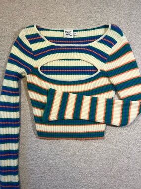 Princess Polly Multicolor Stripe Cutout Ribbed Sweater S/M